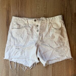 Stradivarius Cream Distressed Jean Shorts